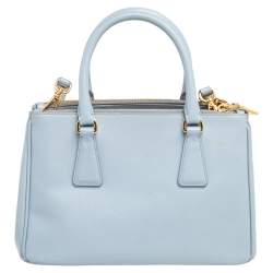 Pre Owned Prada Baby Blue Saffiano Lux Leather Small Galleria Double Zip Tote