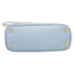 Pre Owned Prada Baby Blue Saffiano Lux Leather Small Galleria Double Zip Tote
