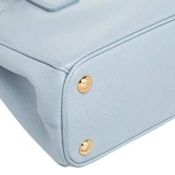Pre Owned Prada Baby Blue Saffiano Lux Leather Small Galleria Double Zip Tote