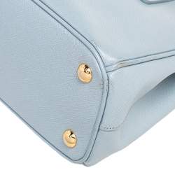 Pre Owned Prada Baby Blue Saffiano Lux Leather Small Galleria Double Zip Tote