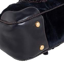 Pre Owned Prada Black/Navy Blue Velluto Jacquard Frame Bag