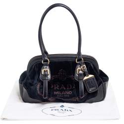Pre Owned Prada Black/Navy Blue Velluto Jacquard Frame Bag