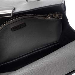 Prada Grey Saffiano Lux Leather Flap Crossbody Bag