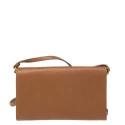Pre Owned Prada Brown Leather Wallet On Strap