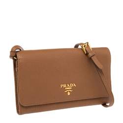 Pre Owned Prada Brown Leather Wallet On Strap