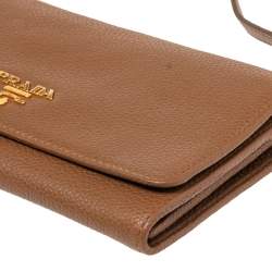 Pre Owned Prada Brown Leather Wallet On Strap