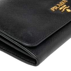 Pre Owned Prada Black Saffiano Lux Leather Wallet On Strap