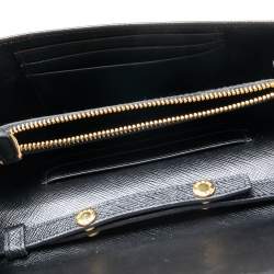 Pre Owned Prada Black Saffiano Lux Leather Wallet On Strap