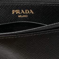 Pre Owned Prada Black Saffiano Lux Leather Wallet On Strap