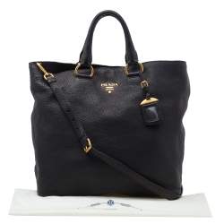 Pre Owned Prada Black Vitello Daino Leather Shopping Tote