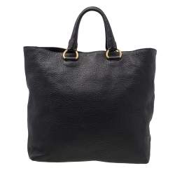 Pre Owned Prada Black Vitello Daino Leather Shopping Tote