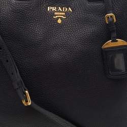 Pre Owned Prada Black Vitello Daino Leather Shopping Tote