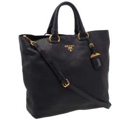 Pre Owned Prada Black Vitello Daino Leather Shopping Tote