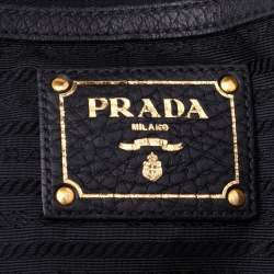 Pre Owned Prada Black Vitello Daino Leather Shopping Tote
