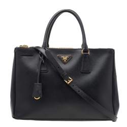 Pre Owned Prada Black Saffiano Lux Leather Medium Galleria Double Zip Tote