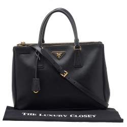 Pre Owned Prada Black Saffiano Lux Leather Medium Galleria Double Zip Tote