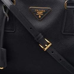 Pre Owned Prada Black Saffiano Lux Leather Medium Galleria Double Zip Tote
