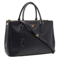 Pre Owned Prada Black Saffiano Lux Leather Medium Galleria Double Zip Tote