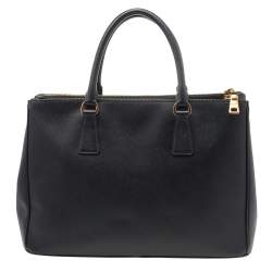 Pre Owned Prada Black Saffiano Lux Leather Medium Galleria Double Zip Tote