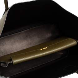 Pre Owned Prada Military Green Saffiano Cuir Leather Large Double Handle Tote