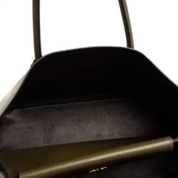 Pre Owned Prada Military Green Saffiano Cuir Leather Large Double Handle Tote