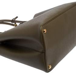 Pre Owned Prada Military Green Saffiano Cuir Leather Large Double Handle Tote