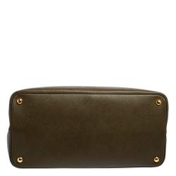 Pre Owned Prada Military Green Saffiano Cuir Leather Large Double Handle Tote