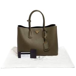 Pre Owned Prada Military Green Saffiano Cuir Leather Large Double Handle Tote