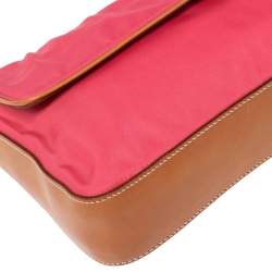 Pre Owned Prada Pink Nylon and Leather Flap Shoulder Bag