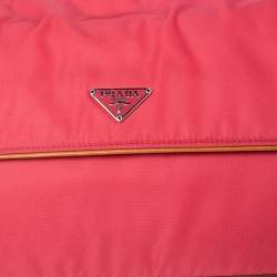 Pre Owned Prada Pink Nylon and Leather Flap Shoulder Bag