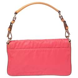 Pre Owned Prada Pink Nylon and Leather Flap Shoulder Bag