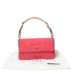 Pre Owned Prada Pink Nylon and Leather Flap Shoulder Bag