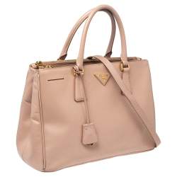 Pre Owned Prada Beige Saffiano Leather Medium Galleria Double Zip Tote