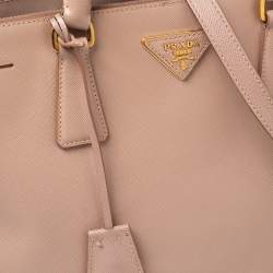 Pre Owned Prada Beige Saffiano Leather Medium Galleria Double Zip Tote