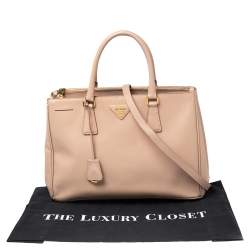 Pre Owned Prada Beige Saffiano Leather Medium Galleria Double Zip Tote