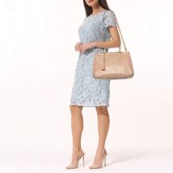 Pre Owned Prada Beige Saffiano Leather Medium Galleria Double Zip Tote