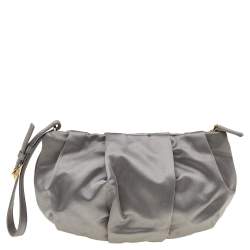 Pre Owned Prada Grey Nylon Tessuto Bow Wristlet Clutch
