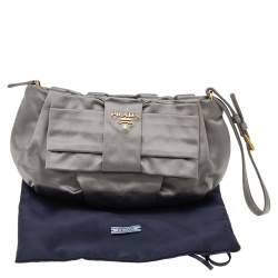 Pre Owned Prada Grey Nylon Tessuto Bow Wristlet Clutch