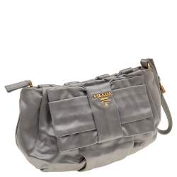 Pre Owned Prada Grey Nylon Tessuto Bow Wristlet Clutch