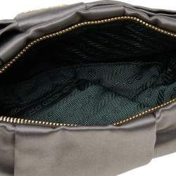 Pre Owned Prada Grey Nylon Tessuto Bow Wristlet Clutch