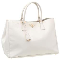 Pre Owned Prada White Saffiano Lux Leather Large Galleria Tote