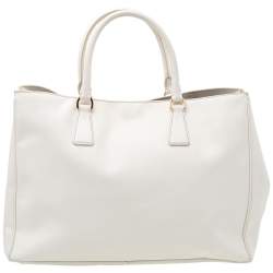 Pre Owned Prada White Saffiano Lux Leather Large Galleria Tote