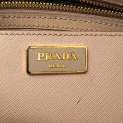 Pre Owned Prada Nude Saffiano Lux Leather Large Double Zip Tote