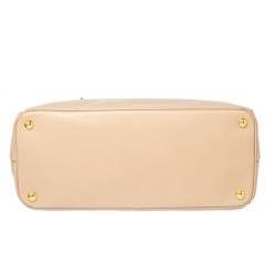 Pre Owned Prada Nude Saffiano Lux Leather Large Double Zip Tote