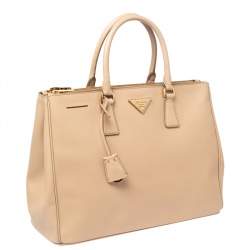 Pre Owned Prada Nude Saffiano Lux Leather Large Double Zip Tote