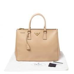 Pre Owned Prada Nude Saffiano Lux Leather Large Double Zip Tote