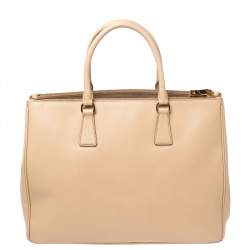 Pre Owned Prada Nude Saffiano Lux Leather Large Double Zip Tote