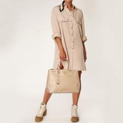Pre Owned Prada Nude Saffiano Lux Leather Large Double Zip Tote