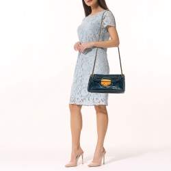 Pre Owned Prada Blue Distressed Leather Flap Chain Shoulder Bag