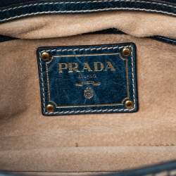 Pre Owned Prada Blue Distressed Leather Flap Chain Shoulder Bag
